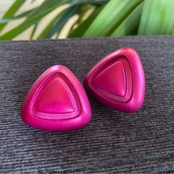 80s Hot Pink Disco Stud Earrings - Picture 1 of 10